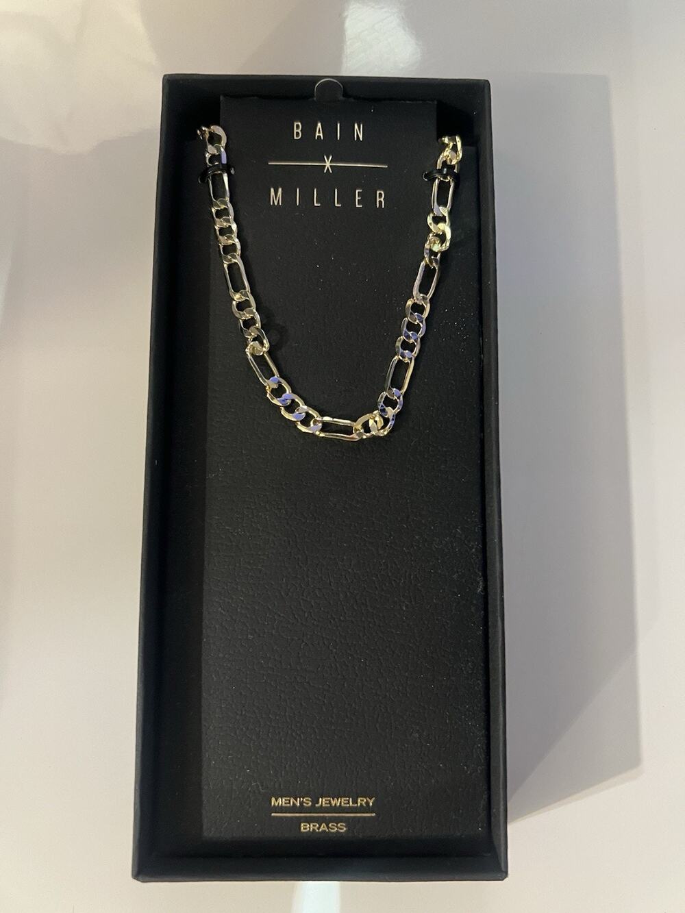Bain Miller Men's Jewelry Figaro Chain Necklace Brass Gold Tone Gift Boxed New
